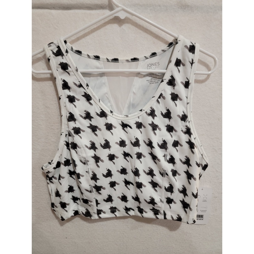 Jones New York Sport 1X Tank Top Black White Houndstooth Shelf Bra Racerback NWT
